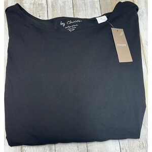 Chico's Cold Shoulder Kara Top Black 3/4 Sleeve Banded Hem Size 1(U.S. 8) NWT